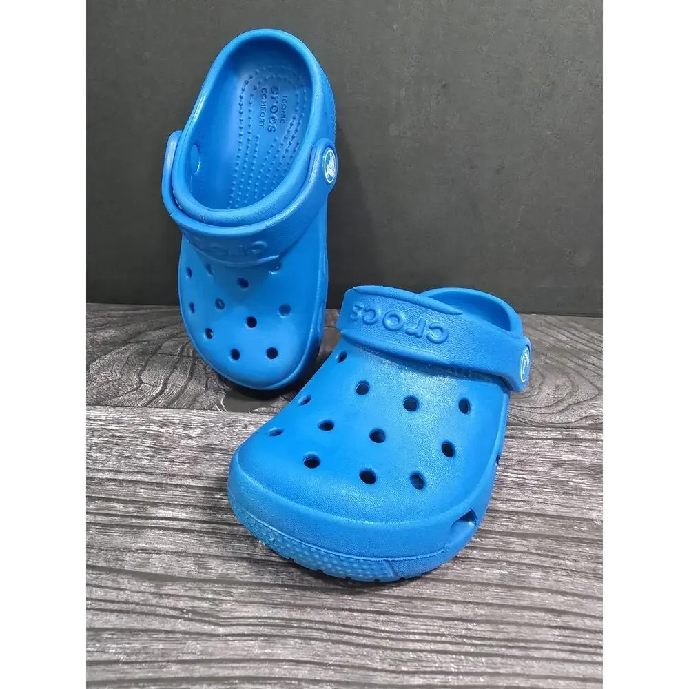 Crocs Classic Clog Unisex Kids Blue Slip-On Strap US C8 toddler FREE CHARM!